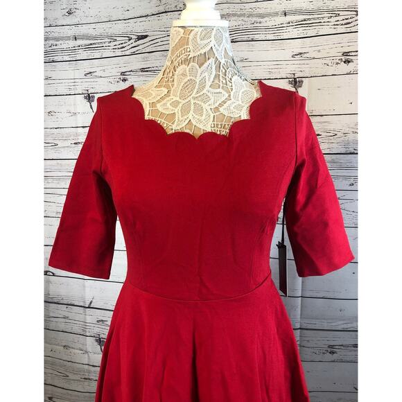 NWT Lulus Tip the Scallops Red Scalloped Skater Dress size large - Picture 4 of 12